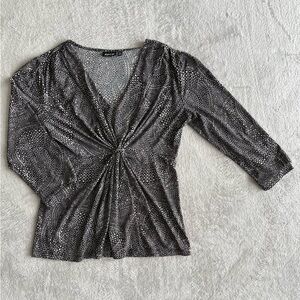 Apt 9 Black White Stretch V Neck Blouse Shirt SP